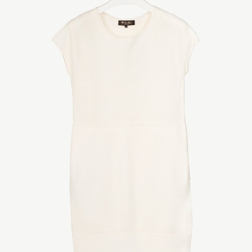 Loro Piana Ivory Silk & Cotton Textured Knit Dress
